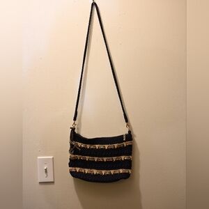 The Sak Black and Tan Crochet Shoulder Bag Summer Vacation Bohochic Travel